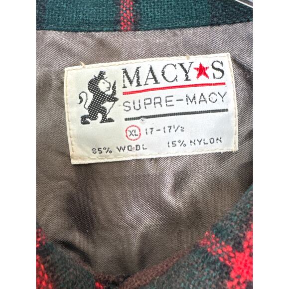 Vintage 60's Macy’s Supre-Macy Wool Blend Plaid Flannel Shirt XL USA - Picture 10 of 12